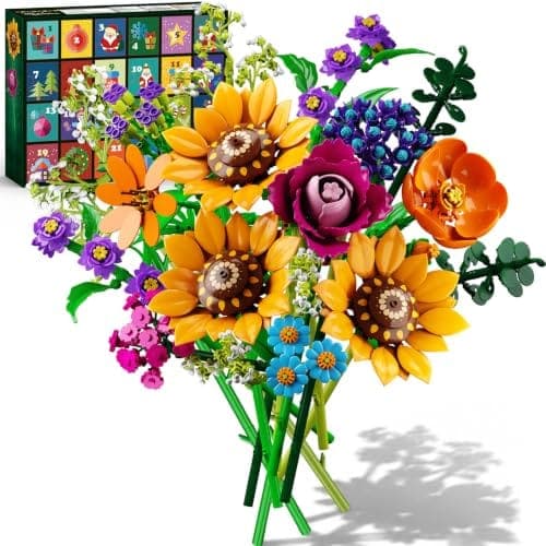 Calendrier de l'avent HOGOKIDS et le bouquet de fleurs sauvages en briques qu'il permet de monter