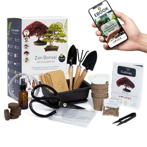 Coffret Cultivea de six variétés de bonsaï, avec pots, ciseaux, fil de formation et vaporisateur