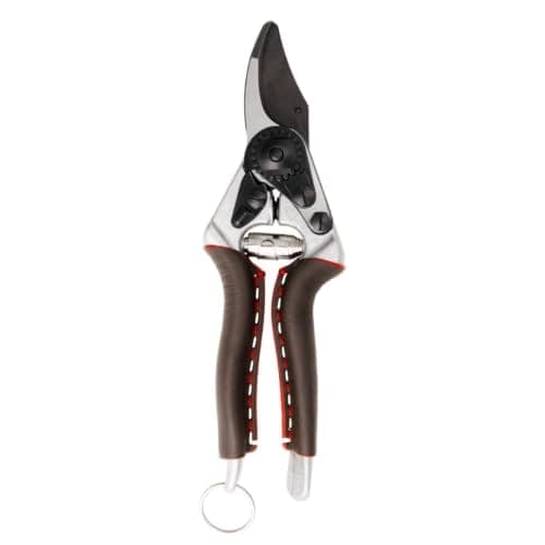 Sécateur Felco 6 Elite à poignées en cuir et lame noire, vu sur fond blanc
