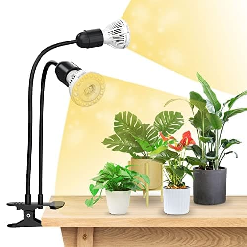 Lampe horticole noire SANSI à deux têtes sur col de cygne, avec ampoules LED