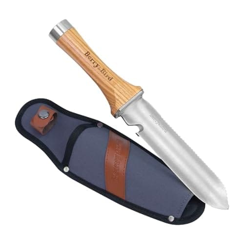 Couteau hori hori à manche en bois de frêne avec son fourreau en toile