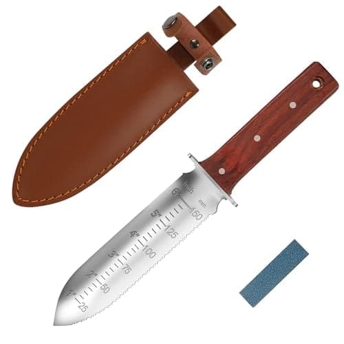 Couteau hori hori à manche en palissandre avec son fourreau en cuir