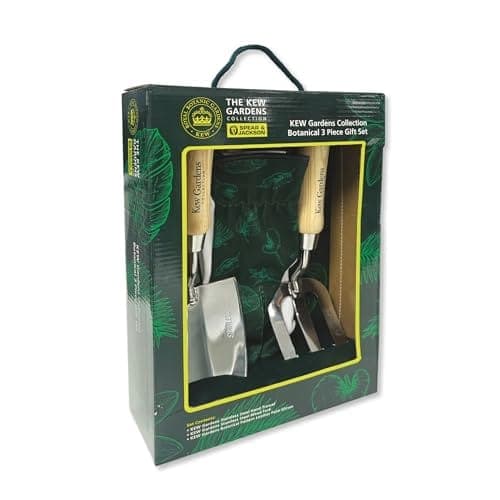 Coffret botanique Kew Gardens avec plantoir, fourchette à désherber et gants de jardinage décorés