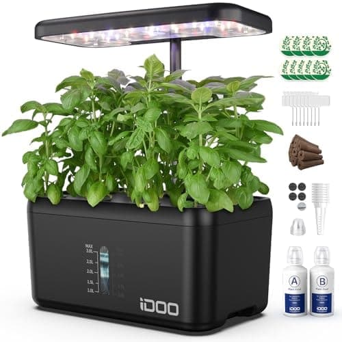 Potager d'intérieur hydroponique iDOO noir à huit capsules, lampe réglable en hauteur