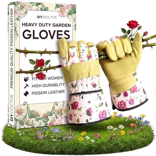 Paire de gants de jardinage longs à motif floral, paumes en cuir