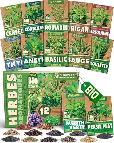 Pochette de graines d'herbes aromatiques bio ZenGreens, douze variétés anciennes