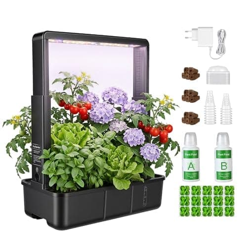 Potager d'intérieur hydroponique noir à quinze emplacements avec mât d'éclairage LED
