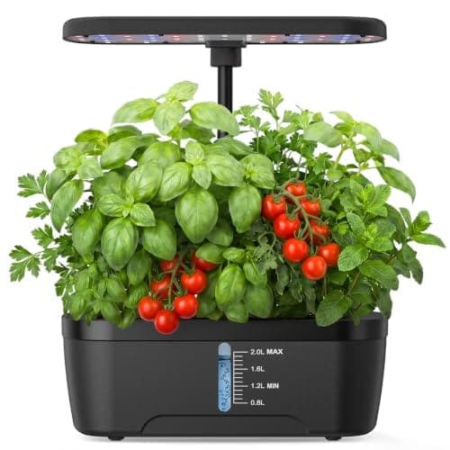 Petit potager d'intérieur noir à six pots avec lampe de culture LED réglable en hauteur