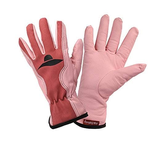 Paire de gants de jardinage roses en cuir de caprin, modèle Rostaing Miss
