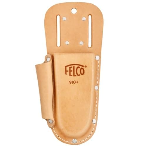 Étui en cuir Felco 910+ à clip et passant de ceinture, vu sur fond blanc