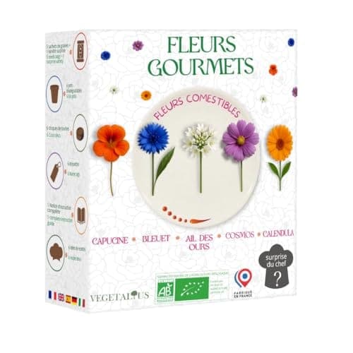Coffret Vegetalius avec sachets de graines de fleurs comestibles, terre et pots biodégradables